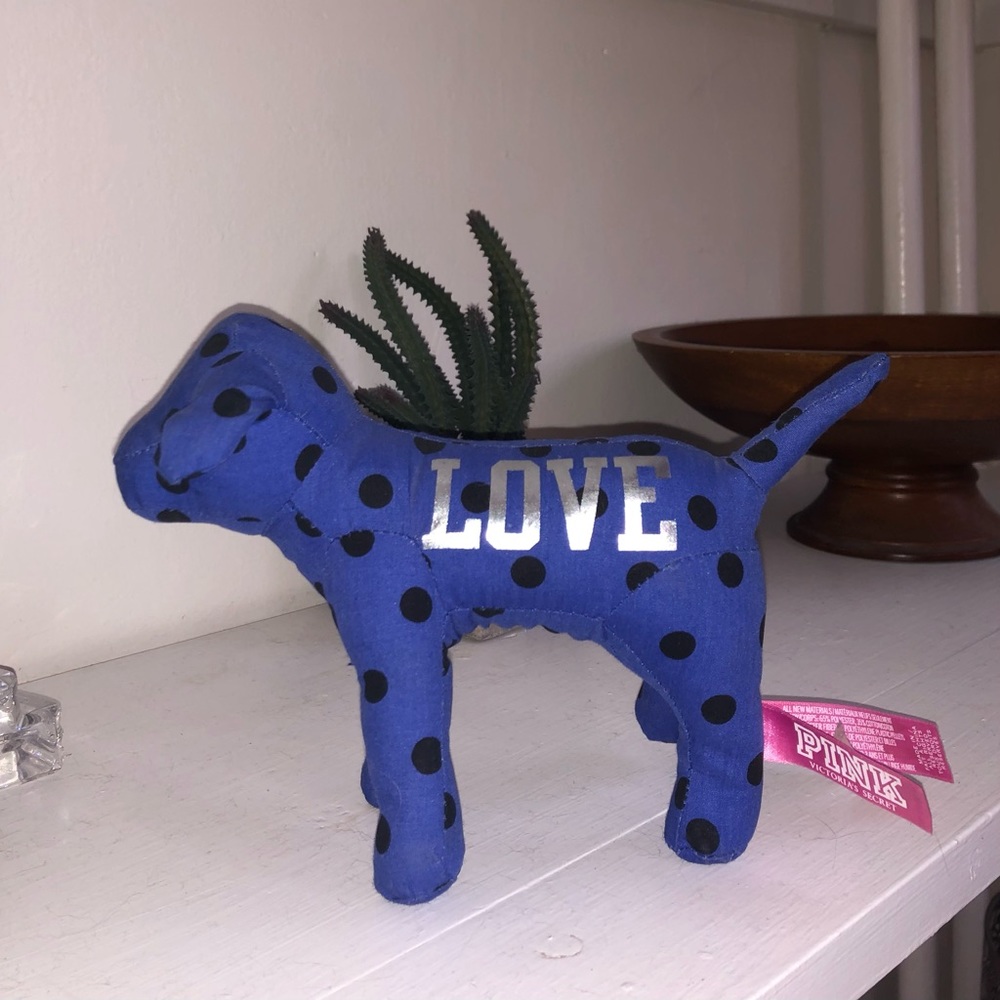 PINK Blue and Black Spotted Plush Dog